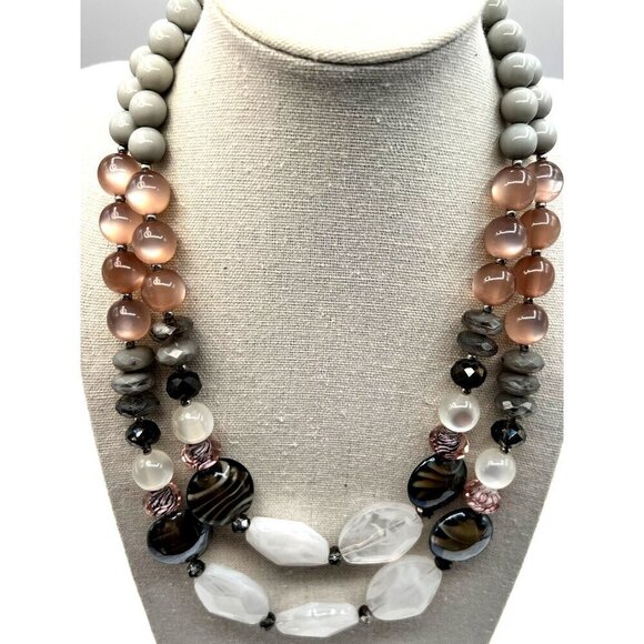 Elegant Multicolor Statement Necklace With Beads & Stones Adjustable Length - Picture 5 of 10